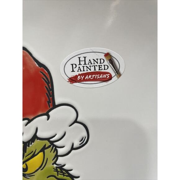 GRINCH Hand Painted Coupe 10” Dinner Plate Platter by Zrike Christmas Santa Hat - Picture 2 of 6